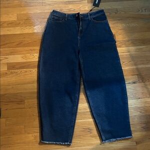 NWT Express Dark Indigo Women's High Waisted Barrel Jeans (10)